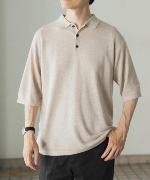 ITEMS URBANRESEARCH（アイテムズ アーバンリサーチ）の「レーヨンリネン半袖ニットポロ（ポロシャツ・メンズ・アイボリー/ブラック/ブラウン・MEDIUM/LARGE）」の2枚目の写真