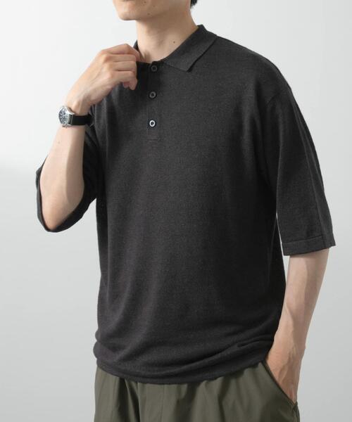 ITEMS URBANRESEARCH（アイテムズ アーバンリサーチ）の「レーヨンリネン半袖ニットポロ（ポロシャツ・メンズ・アイボリー/ブラック/ブラウン・MEDIUM/LARGE）」の3枚目の写真