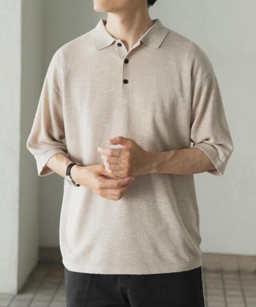 ITEMS URBANRESEARCH（アイテムズ アーバンリサーチ）の「レーヨンリネン半袖ニットポロ（ポロシャツ・メンズ・アイボリー/ブラック/ブラウン・MEDIUM/LARGE）」の4枚目の写真