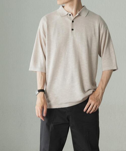 ITEMS URBANRESEARCH（アイテムズ アーバンリサーチ）の「レーヨンリネン半袖ニットポロ（ポロシャツ・メンズ・アイボリー/ブラック/ブラウン・MEDIUM/LARGE）」の5枚目の写真