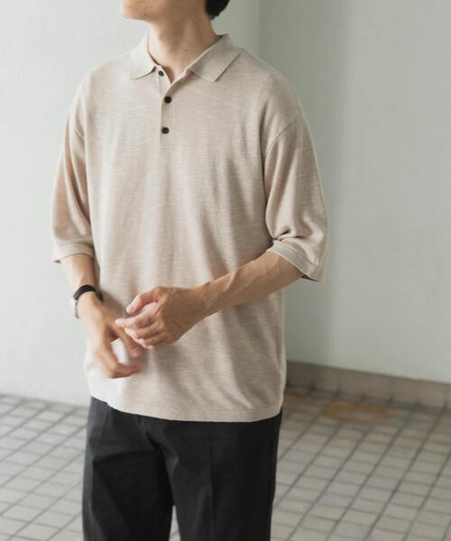 ITEMS URBANRESEARCH（アイテムズ アーバンリサーチ）の「レーヨンリネン半袖ニットポロ（ポロシャツ・メンズ・アイボリー/ブラック/ブラウン・MEDIUM/LARGE）」の6枚目の写真