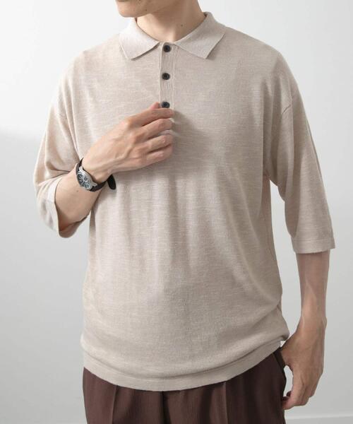 ITEMS URBANRESEARCH（アイテムズ アーバンリサーチ）の「レーヨンリネン半袖ニットポロ（ポロシャツ・メンズ・アイボリー/ブラック/ブラウン・MEDIUM/LARGE）」の8枚目の写真