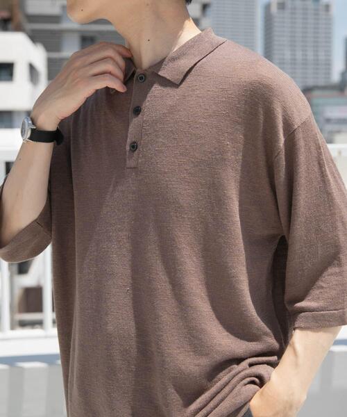 ITEMS URBANRESEARCH（アイテムズ アーバンリサーチ）の「レーヨンリネン半袖ニットポロ（ポロシャツ・メンズ・アイボリー/ブラック/ブラウン・MEDIUM/LARGE）」の21枚目の写真
