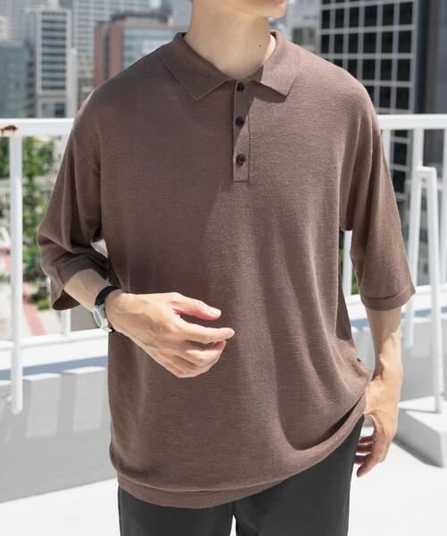 ITEMS URBANRESEARCH（アイテムズ アーバンリサーチ）の「レーヨンリネン半袖ニットポロ（ポロシャツ・メンズ・アイボリー/ブラック/ブラウン・MEDIUM/LARGE）」の22枚目の写真