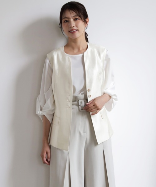 DRESS PLUS(ドレスプラス)の「マニッシュに決まるノーカラージレベスト(ベスト・レディース・シャンパン/ベージュ/ブラック・M/L)」の19枚目の写真