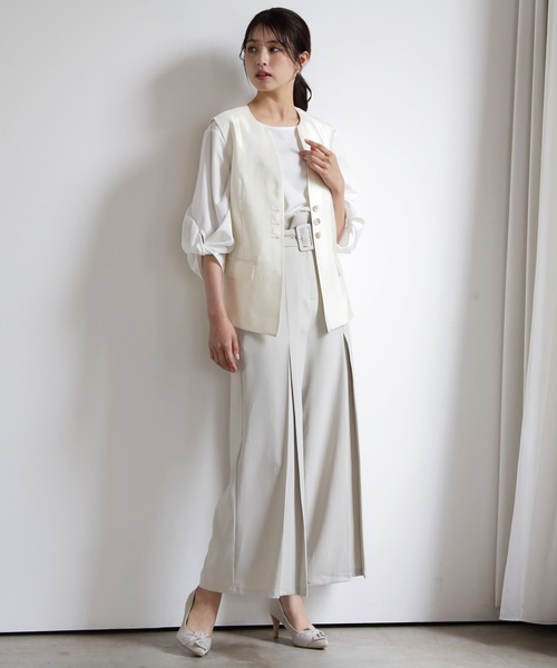 DRESS PLUS(ドレスプラス)の「マニッシュに決まるノーカラージレベスト(ベスト・レディース・シャンパン/ベージュ/ブラック・M/L)」の21枚目の写真