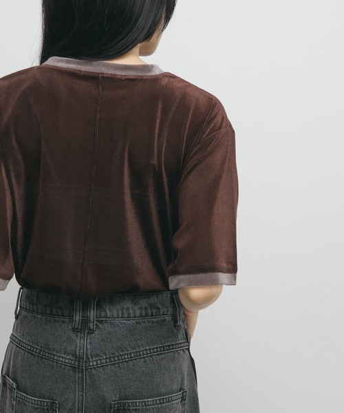 KBF（ケイビーエフ）の「メッシュベロアリンガーTEE（Tシャツ/カットソー・レディース・ブラウン/ライトベージュ・ONE）」の4枚目の写真