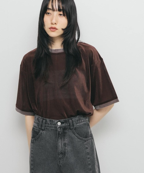 tシャツ メッシュベロアリンガーTEE レディース メッシュベロアリンガーTEE（Tシャツ/カットソー）｜KBF