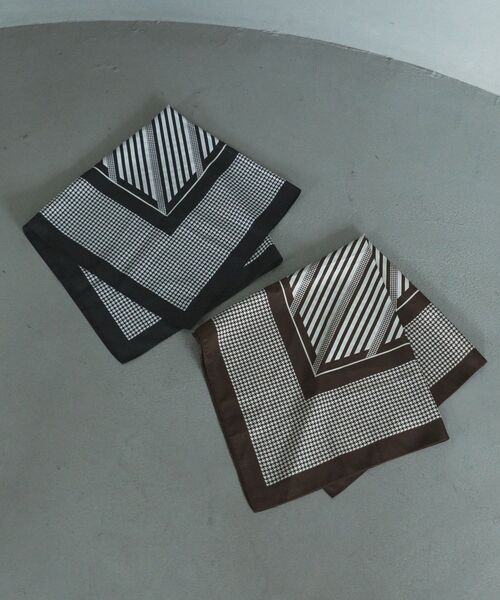 Green　Parks（グリーンパークス）の「70cm 幾何学柄スカーフ（バンダナ/スカーフ・レディース・ブラック/ブラウン・FREE）」の3枚目の写真