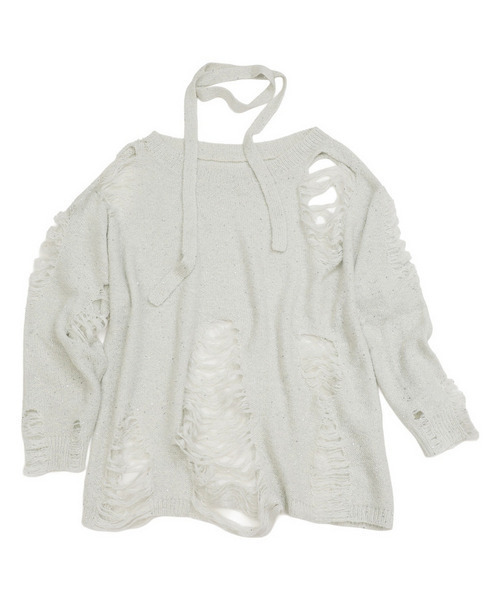 SPIRALGIRL（スパイラルガール）の「スカーフ付きダメージオーバーニット（ニット/セーター・レディース・グレー/ホワイト/ピンク・FREE）」の16枚目の写真