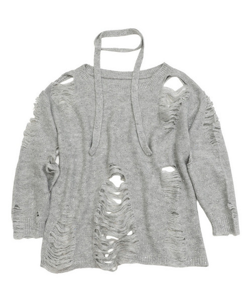 SPIRALGIRL（スパイラルガール）の「スカーフ付きダメージオーバーニット（ニット/セーター・レディース・グレー/ホワイト/ピンク・FREE）」の19枚目の写真