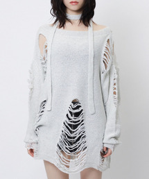 SPIRALGIRL | スカーフ付きダメージオーバーニット(ニット/セーター)