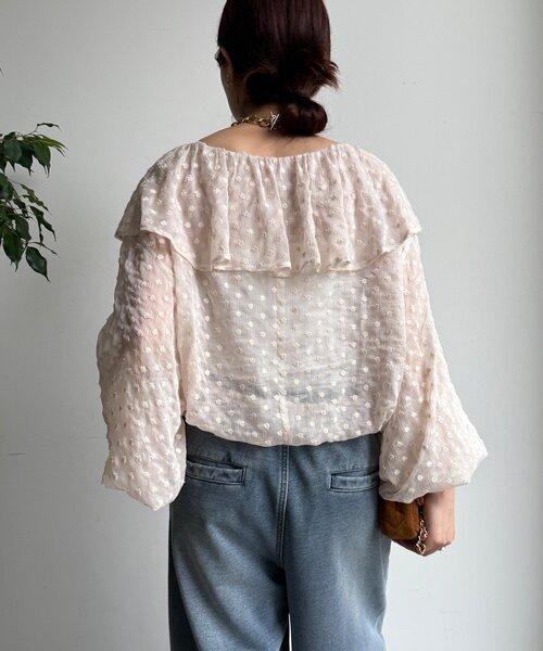 フラワー刺繍フリルブラウス（シャツ/ブラウス）｜DouDou