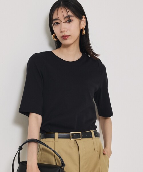 qualite(カリテ)の「【大人の着心地にごたわったTシャツ】プレミアムフライスT(Tシャツ/カットソー・レディース・ブラック/ワイン/オフホワイト/カーキ・フリー)」の2枚目の写真