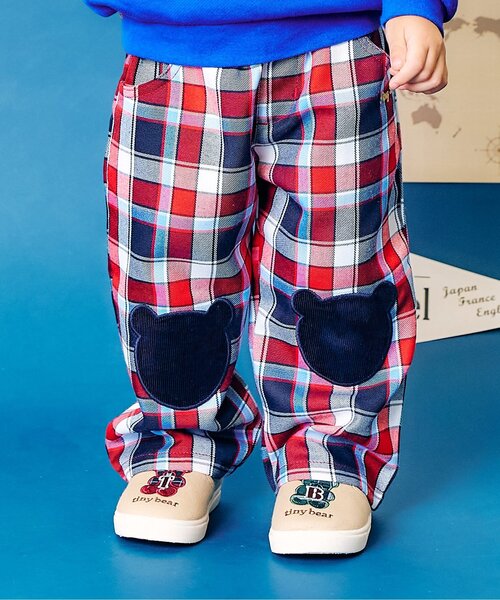 apres les cours（アプレレクール）の「tiny bear モチーフ付きパンツ（その他パンツ・キッズ・チェック/ベージュ・90/120/110/100/80）」の2枚目の写真