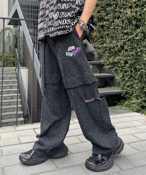 SOUNDSGOOOOD(サウンズグッド)の「【SOUNDSGOOOOD】デニムレイヤードパンツ(デニムパンツ・レディース・ブラック・ONE SIZE)」の1枚目の写真