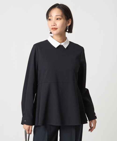 セール】ソフトジョーゼット 襟付き ペプラム プルオーバー マシン