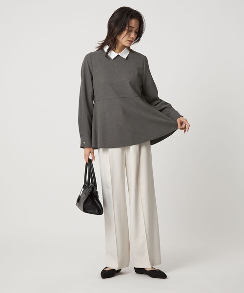 ソフトジョーゼット 襟付き ペプラム プルオーバー マシン