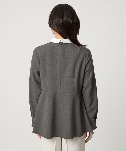 ソフトジョーゼット襟付き ペプラム プルオーバー マシンウォッシャブルストレッチ セール】ソフトジョーゼット 襟付き ペプラム プルオーバー マシン