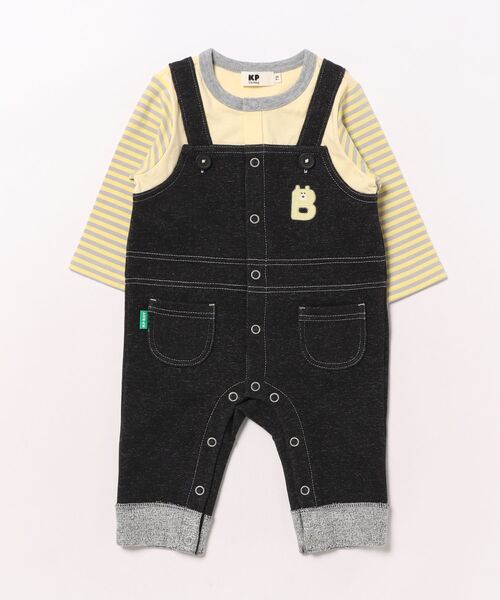 KP(ケーピー)の「レイヤード風ストレッチ裏毛 カバーオール(ロンパース・キッズ・ネイビー/ブラック・70cm/80cm)」の2枚目の写真