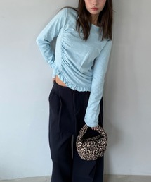 SANSeLF | 【SANSeLF】 フリルギャザーカットソー 長袖トップス スリムシルエット saw25a031(Tシャツ/カットソー)