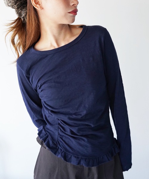 SANSeLF(サンセルフ)の「【SANSeLF】長袖トップス スリムシルエット フリルギャザーカットソー saw25a031(Tシャツ/カットソー・レディース・ネイビー/ホワイト/ピンク/ブルー・FREE)」の21枚目の写真