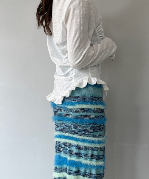 SANSeLF（サンセルフ）の「【SANSeLF】 フリルギャザーカットソー 長袖トップス スリムシルエット saw25a031（Tシャツ/カットソー・レディース・ネイビー/ホワイト/ピンク/ブルー・FREE）」の9枚目の写真