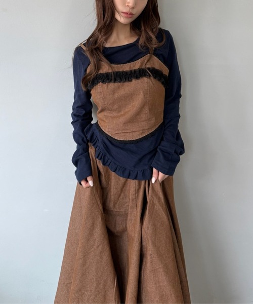 SANSeLF（サンセルフ）の「【SANSeLF】 フリルギャザーカットソー 長袖トップス スリムシルエット saw25a031（Tシャツ/カットソー・レディース・ネイビー/ホワイト/ピンク/ブルー・FREE）」の13枚目の写真