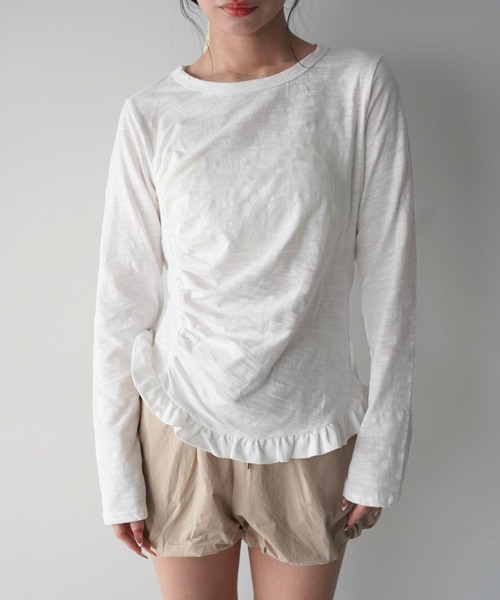 SANSeLF(サンセルフ)の「【SANSeLF】長袖トップス スリムシルエット フリルギャザーカットソー saw25a031(Tシャツ/カットソー・レディース・ネイビー/ホワイト/ピンク/ブルー・FREE)」の19枚目の写真