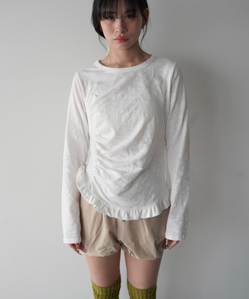 SANSeLF(サンセルフ)の「【SANSeLF】長袖トップス スリムシルエット フリルギャザーカットソー saw25a031(Tシャツ/カットソー・レディース・ネイビー/ホワイト/ピンク/ブルー・FREE)」の21枚目の写真