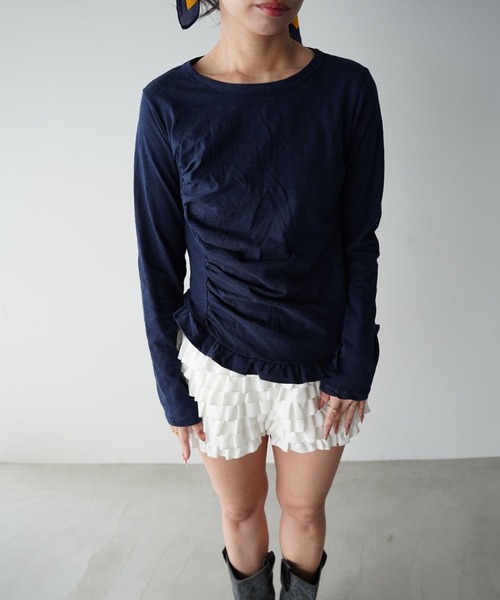 SANSeLF(サンセルフ)の「【SANSeLF】長袖トップス スリムシルエット フリルギャザーカットソー saw25a031(Tシャツ/カットソー・レディース・ネイビー/ホワイト/ピンク/ブルー・FREE)」の18枚目の写真