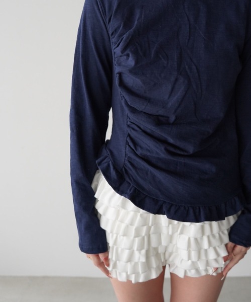 SANSeLF(サンセルフ)の「【SANSeLF】長袖トップス スリムシルエット フリルギャザーカットソー saw25a031(Tシャツ/カットソー・レディース・ネイビー/ホワイト/ピンク/ブルー・FREE)」の17枚目の写真