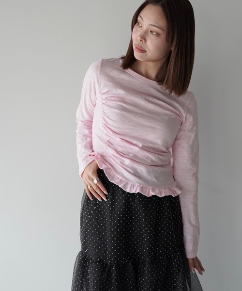 SANSeLF(サンセルフ)の「【SANSeLF】長袖トップス スリムシルエット フリルギャザーカットソー saw25a031(Tシャツ/カットソー・レディース・ネイビー/ホワイト/ピンク/ブルー・FREE)」の16枚目の写真