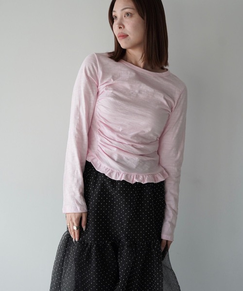 SANSeLF(サンセルフ)の「【SANSeLF】長袖トップス スリムシルエット フリルギャザーカットソー saw25a031(Tシャツ/カットソー・レディース・ネイビー/ホワイト/ピンク/ブルー・FREE)」の15枚目の写真
