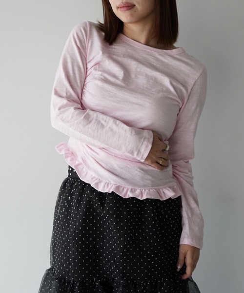 SANSeLF(サンセルフ)の「【SANSeLF】長袖トップス スリムシルエット フリルギャザーカットソー saw25a031(Tシャツ/カットソー・レディース・ネイビー/ホワイト/ピンク/ブルー・FREE)」の14枚目の写真