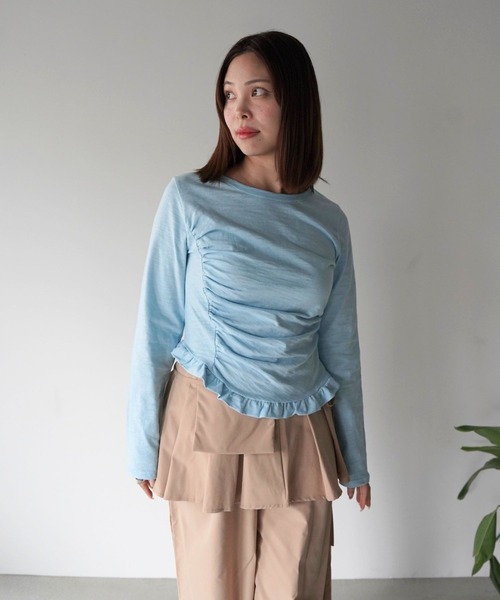 SANSeLF(サンセルフ)の「【SANSeLF】長袖トップス スリムシルエット フリルギャザーカットソー saw25a031(Tシャツ/カットソー・レディース・ネイビー/ホワイト/ピンク/ブルー・FREE)」の8枚目の写真