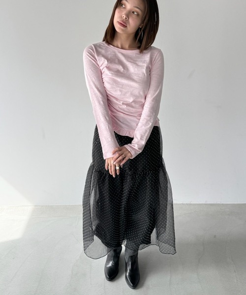 SANSeLF(サンセルフ)の「【SANSeLF】長袖トップス スリムシルエット フリルギャザーカットソー saw25a031(Tシャツ/カットソー・レディース・ネイビー/ホワイト/ピンク/ブルー・FREE)」の13枚目の写真