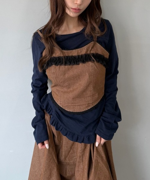 SANSeLF(サンセルフ)の「【SANSeLF】長袖トップス スリムシルエット フリルギャザーカットソー saw25a031(Tシャツ/カットソー・レディース・ネイビー/ホワイト/ピンク/ブルー・FREE)」の5枚目の写真