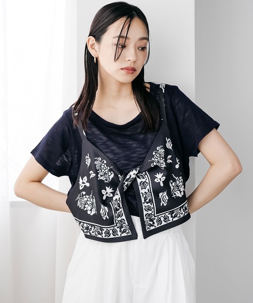 mili an deni(ミリアンデニ)の「バンダナキャミレイヤードトップス(Tシャツ/カットソー・レディース・ネイビー/ブラウン/オフホワイト・M)」の1枚目の写真