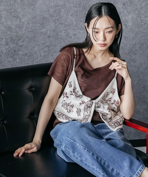 mili an deni(ミリアンデニ)の「バンダナキャミレイヤードトップス(Tシャツ/カットソー・レディース・ネイビー/ブラウン/オフホワイト・M)」の10枚目の写真