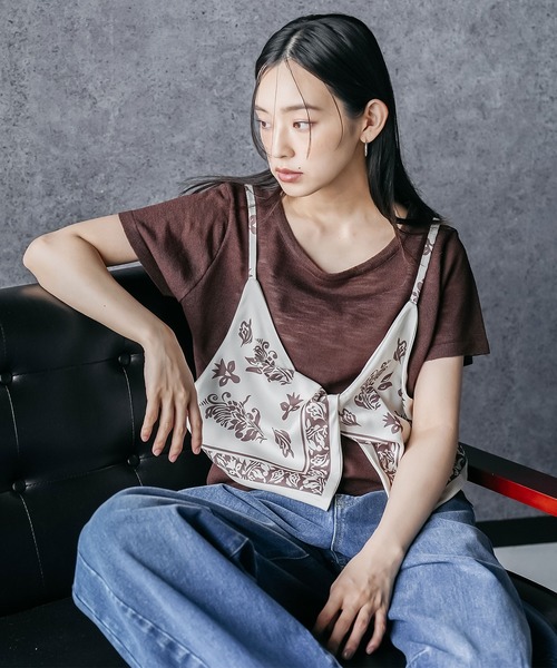 mili an deni(ミリアンデニ)の「バンダナキャミレイヤードトップス(Tシャツ/カットソー・レディース・ネイビー/ブラウン/オフホワイト・M)」の22枚目の写真