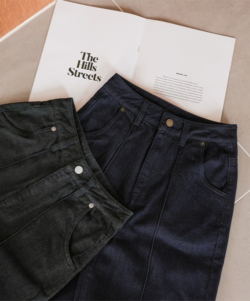 低身長向けサイズ ] ワイドレッグデニムパンツ（デニムパンツ