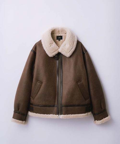 良品✨リアルムートン　レザージャケット　ボアブルゾン　B-3 ダークブラウン フリーダムレザー 革ジャン レザージャケット ダブルフェイスムートン