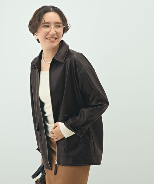 NOLLEY’S Sophi(ノーリーズソフィ)の「《セットアップ対応》ウォッシャブルフェイクレザーブルゾン(ブルゾン・レディース・ブラック・38)」の2枚目の写真