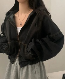 ショート丈 フード付き デニムジャケット