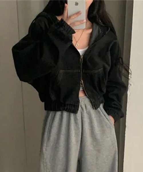 WESTSEA(ウエストシー)の「ショート丈 フード付き デニムジャケット(ブルゾン・レディース・ブラック/ブルー・M/L)」の5枚目の写真