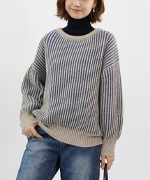 選べる2TYPE!ストライプラウンドネック×タートルネックニットセーター