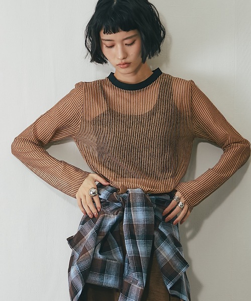 ANOTHER S（アナザーエス）の「コードメッシュシアープルオーバー（Tシャツ/カットソー・レディース・ブラウン/ブラック/ベージュ・FREE）」の8枚目の写真