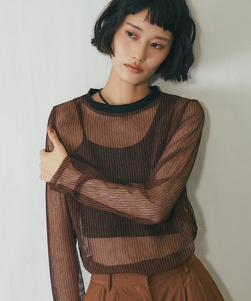 ANOTHER S（アナザーエス）の「コードメッシュシアープルオーバー（Tシャツ/カットソー・レディース・ブラウン/ブラック/ベージュ・FREE）」の14枚目の写真