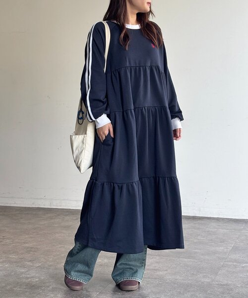 U.S. POLO ASSN.(ユーエスポロアッスン)の「【U.S. POLO ASSN.】裏毛ティアードワンピース(ワンピース・レディース・グレー/チャコールグレー/グリーン/ネイビー・FREE)」の4枚目の写真